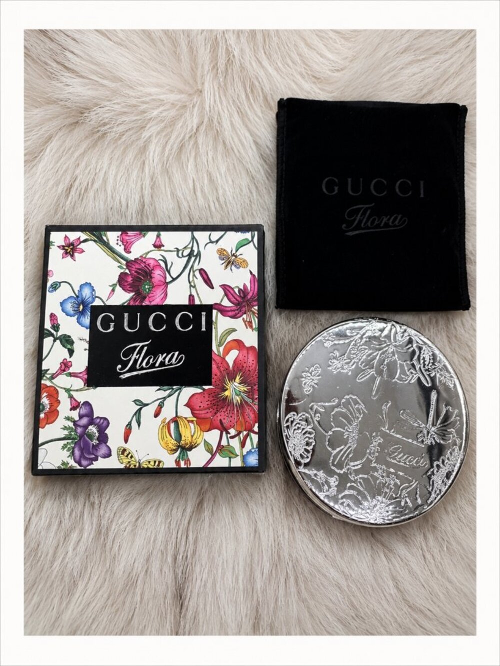 Gucci Flora Compact Mirror – Collectible Purse Mirror with Box & Velvet Pouch
